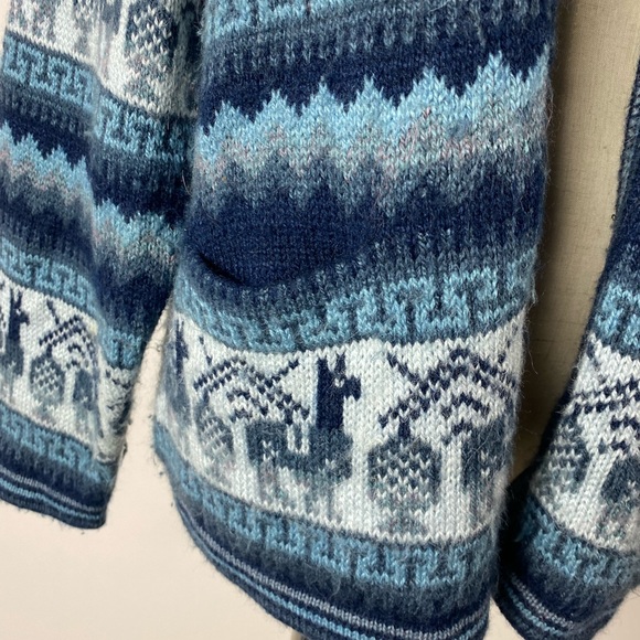 ARTESENIAS Los Andes Alpaca Wool Cardigan Womens Large Blue - Picture 3 of 7